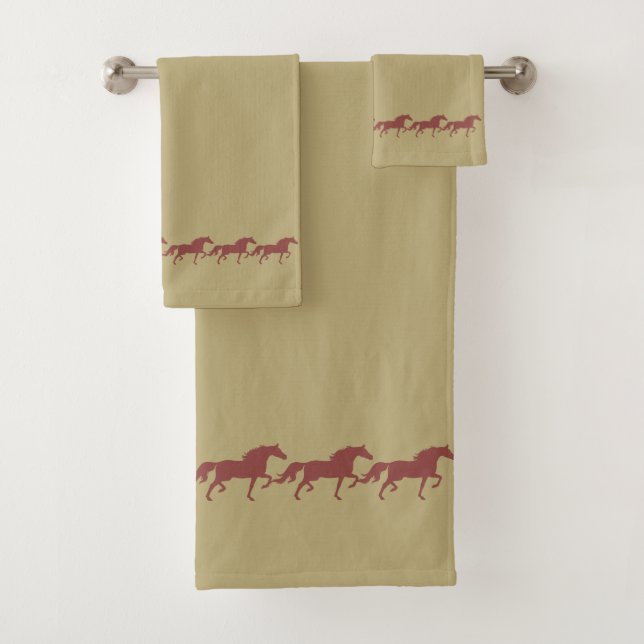 Elegant Stylish Brown Bay Horses on Lucky Beige Badhandtuch Set (Insitu)