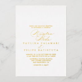 Elegant Stylish Calligraphy Nuestra Boda Gold Folieneinladung