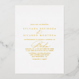 Elegant Stylish Calligraphy Spanish Wedding Gold Folieneinladung