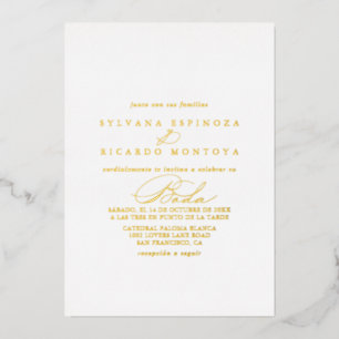 Elegant Stylish Calligraphy Spanish Wedding Gold Folieneinladung