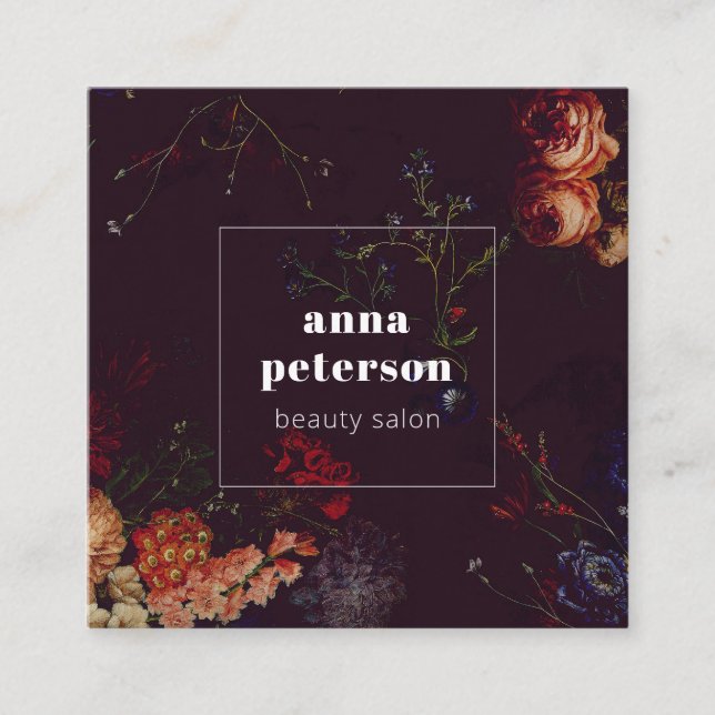 Elegant Stylish Dark Floral Quadratische Visitenkarte (Vorderseite)