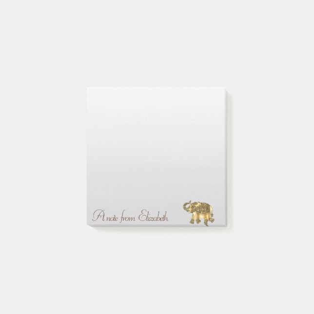 Elegant Stylish Girly, Gold Paisley Elephant Post-it Klebezettel (Vorderseite)