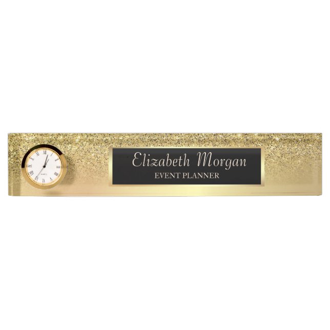 Elegant Stylish Gold Glitzer Bokeh Ombre Namensplakette (Vorderseite)