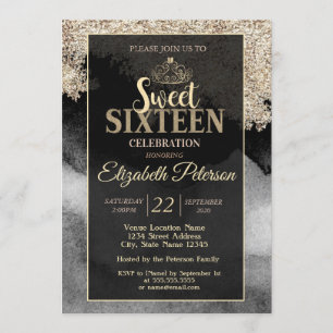 Elegant Stylish Gold Tiara, Frame Sweet 16 Party Einladung