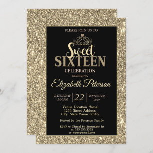 Elegant Stylish Gold Tiara, Glitzer Sweet 16 Party Einladung