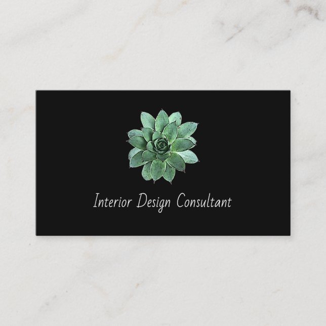Elegant Succulent Botanical QR code Black  Visitenkarte (Vorderseite)