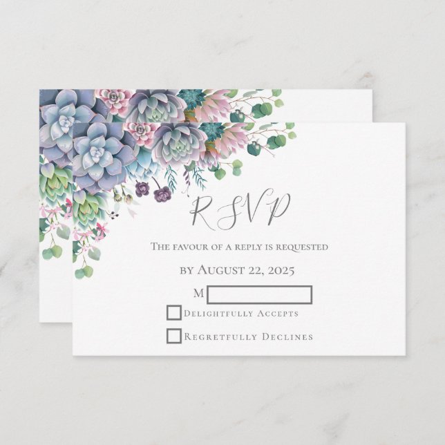 Elegant Succulent Watercolor Greenerity Wedding RS RSVP Karte (Vorne/Hinten)