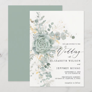 Elegant Succulents Gold Greenerity Wedding Einladung