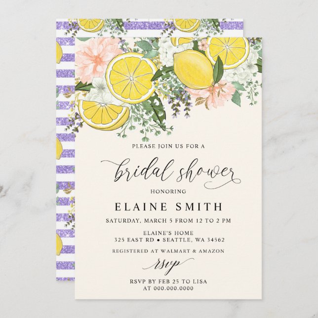 Elegant Summer Lemon Lime Citrus Bridal Shower  Einladung (Vorne/Hinten)