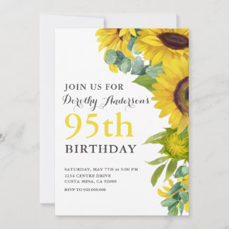 Elegant Sunflower 95. BIrthday Party Einladung
