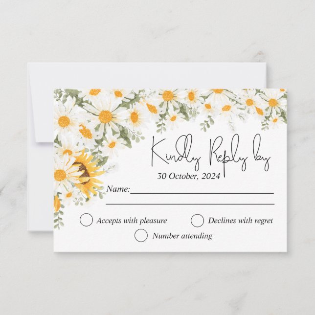 Elegant Sunflower Daisy Wedding RSVP Karte (Vorderseite)
