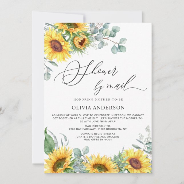 Elegant Sunflower Eucalyptus Baby Shower by Mail Einladung (Vorderseite)