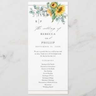Elegant Sunflower Eucalyptus Wedding Programm