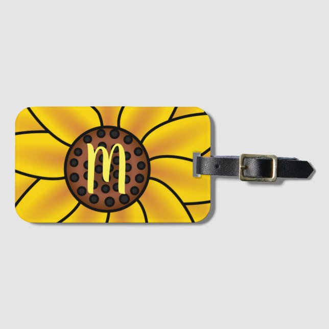 Elegant Sunflower Monogram Gepäckanhänger (Vorderseite (Horizontal))