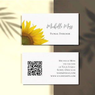 Elegant Sunflower QR Code Floral Visitenkarte