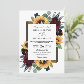 Elegant Sunflower Rustic Budget QR Code Wedding Einladung