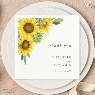 Elegant Sunflower Wedding Watercolor Vielen Dank Serviette