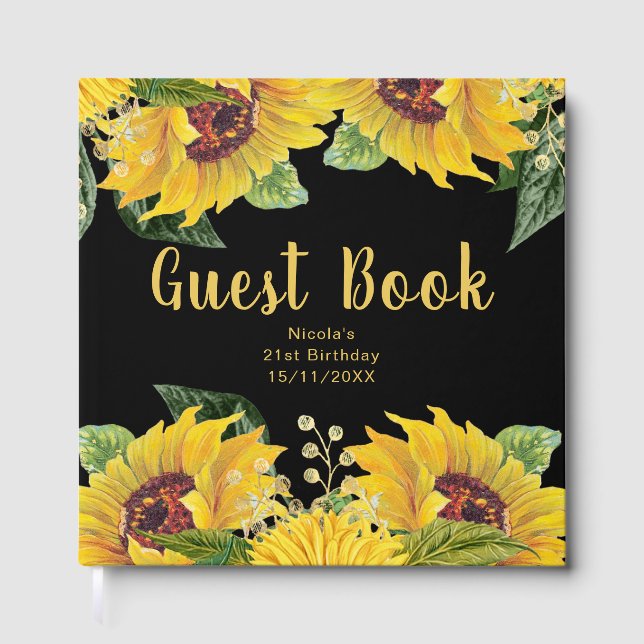 Elegant Sunflowers and Foliage Birthday Party Gästebuch (Vorderseite)