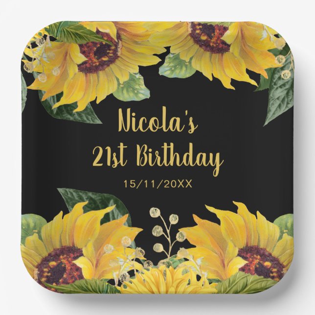 Elegant Sunflowers and Foliage Birthday Party Pappteller (Vorderseite)