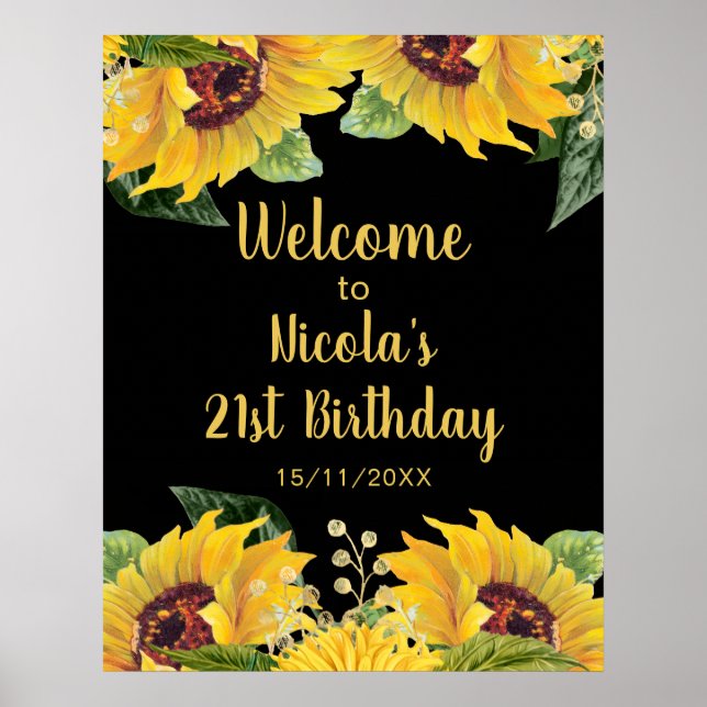 Elegant Sunflowers and Foliage Birthday Party Poster (Vorne)