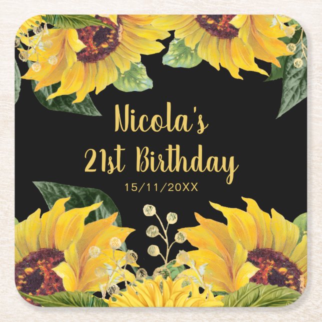 Elegant Sunflowers and Foliage Birthday Party Rechteckiger Pappuntersetzer (Vorderseite)