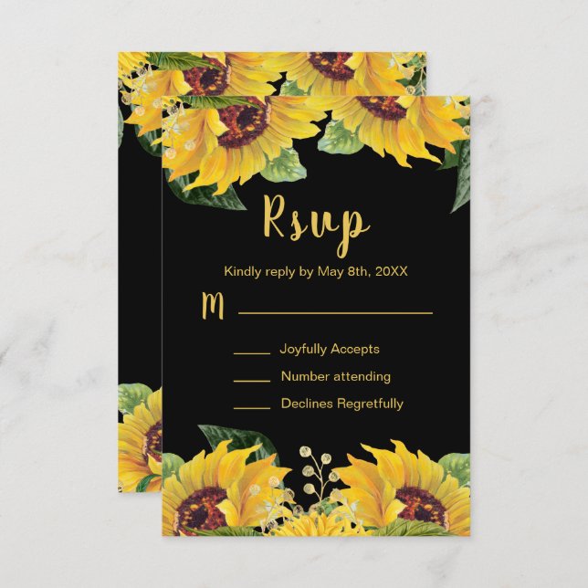 Elegant Sunflowers and Foliage Sweet Sixteen RSVP Karte (Vorne/Hinten)