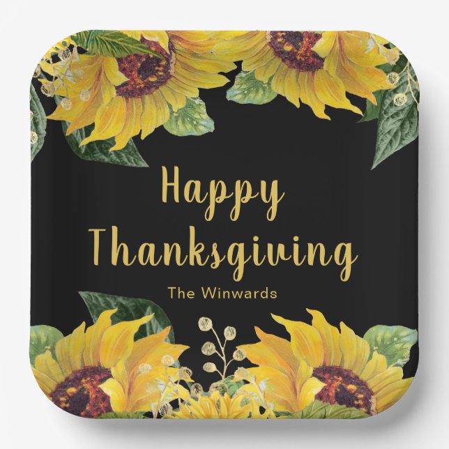 Elegant Sunflowers and Foliage Thanksgiving Party Pappteller (Vorderseite)