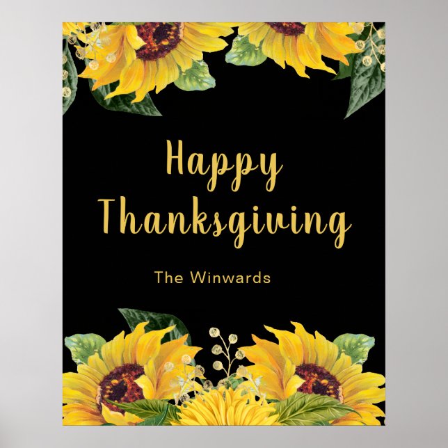 Elegant Sunflowers and Foliage Thanksgiving Party Poster (Vorne)