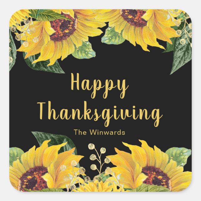 Elegant Sunflowers and Foliage Thanksgiving Party Quadratischer Aufkleber (Vorderseite)