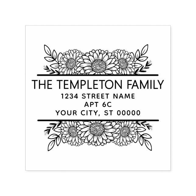 Elegant Sunflowers Border Name Return Address Permastempel (Design)