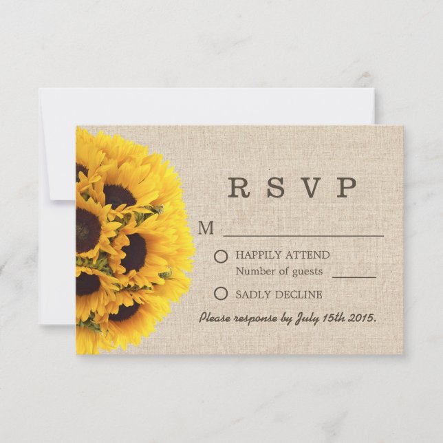 Elegant Sunflowers Burlap Wedding RSVP (Vorderseite)