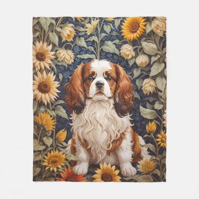 Elegant Sunflowers Cavalier King Charles Spaniel Fleecedecke (Vorderseite)