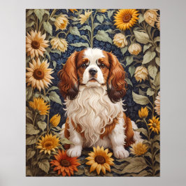 Elegant Sunflowers Cavalier King Charles Spaniel Poster