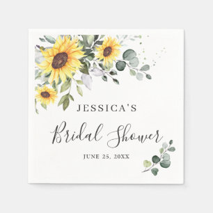 Elegant Sunflowers Eucalyptus Floral Bridal Shower Serviette