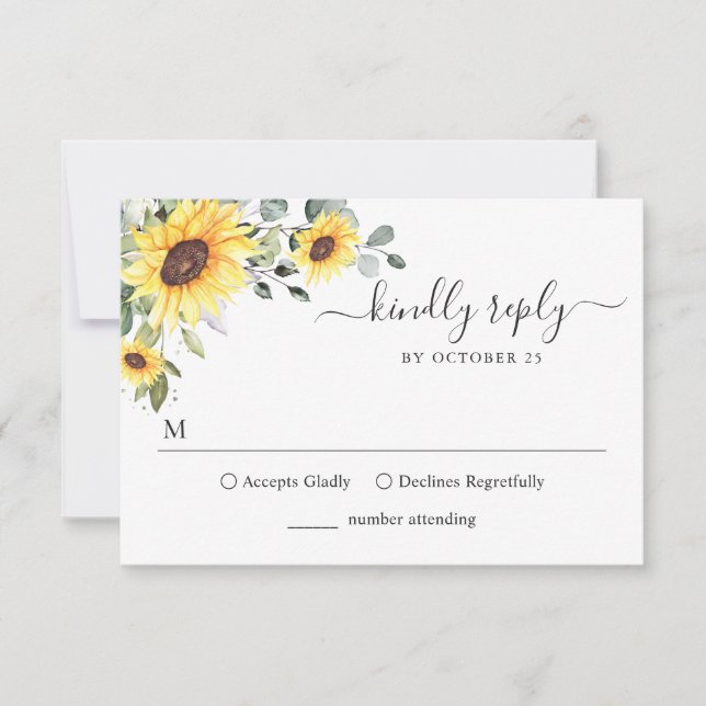 Elegant Sunflowers Eucalyptus Floral Wedding RSVP (Vorderseite)