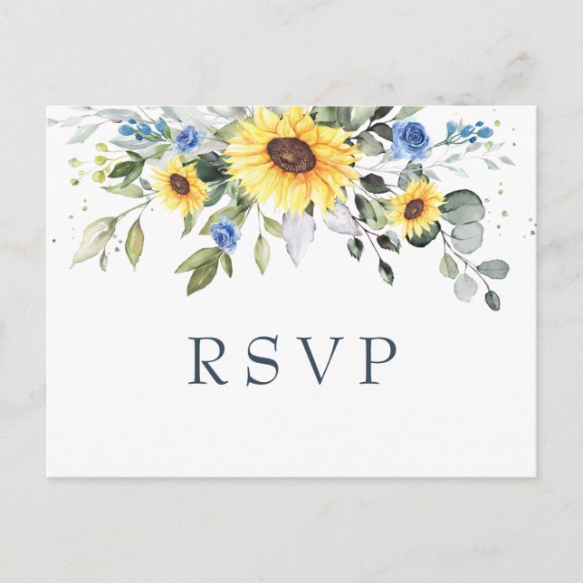 Elegant Sunflowers Eucalyptus Floral Wedding RSVP Postkarte (Vorderseite)