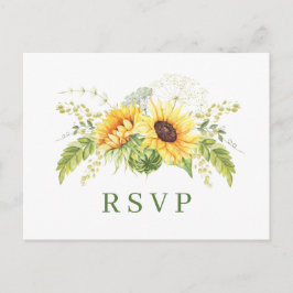 Elegant Sunflowers Eucalyptus Floral Wedding RSVP Postkarte