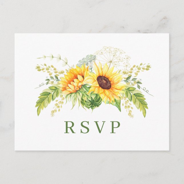 Elegant Sunflowers Eucalyptus Floral Wedding RSVP Postkarte (Vorderseite)
