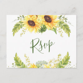 Elegant Sunflowers Eucalyptus Floral Wedding RSVP Postkarte