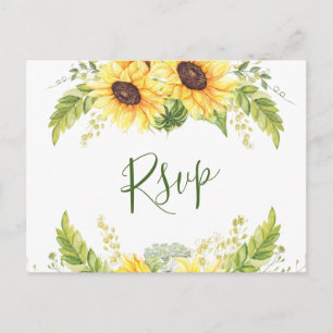 Elegant Sunflowers Eucalyptus Floral Wedding RSVP Postkarte