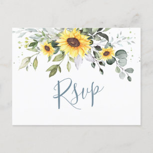 Elegant Sunflowers Eucalyptus Floral Wedding RSVP Postkarte