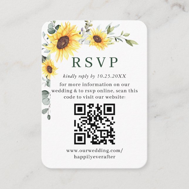 Elegant Sunflowers Eucalyptus Wedding QR UAWG Begleitkarte (Vorderseite)