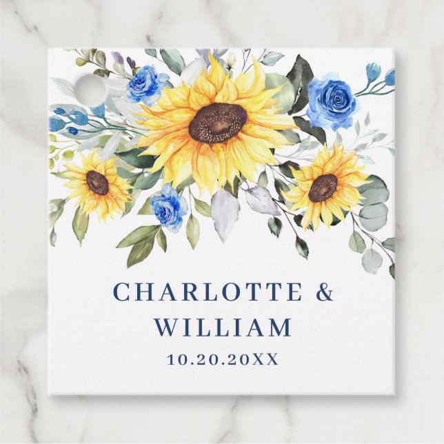 Elegant Sunflowers Eukalyptus Greenerity Wedding F Geschenkanhänger (Vorderseite)