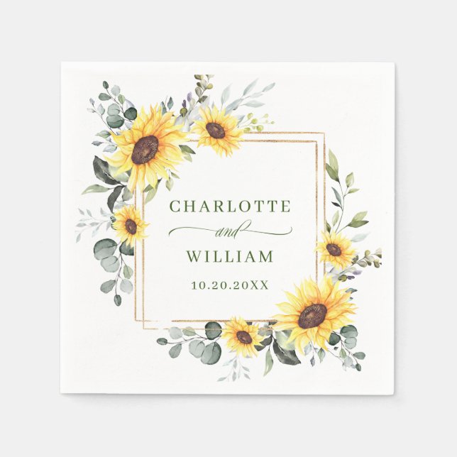 Elegant Sunflowers Eukalyptus Greenerity Wedding Serviette (Vorderseite)