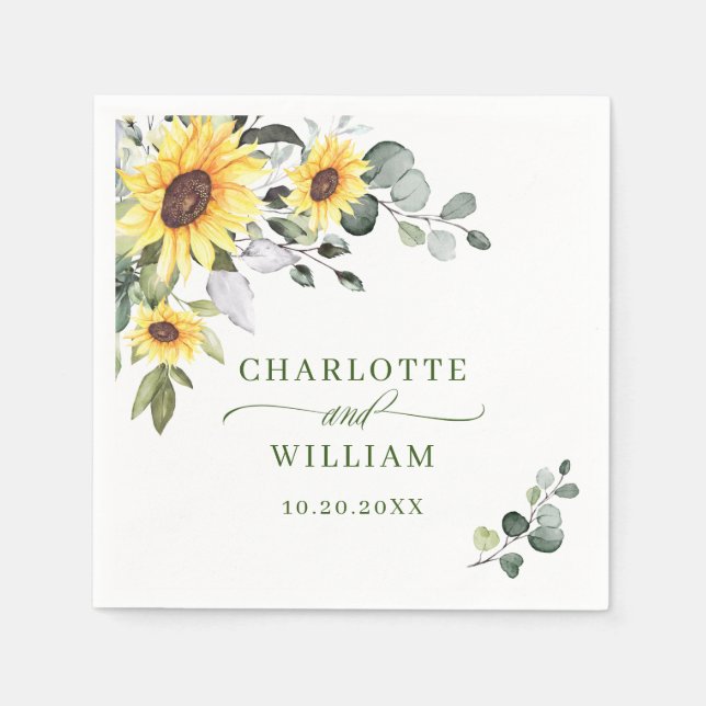Elegant Sunflowers Eukalyptus Greenerity Wedding Serviette (Vorderseite)