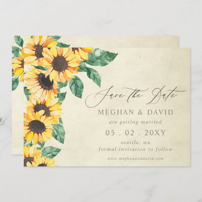 Elegant Sunflowers Garden Floral Save the Date Ankündigung (Vorne/Hinten)