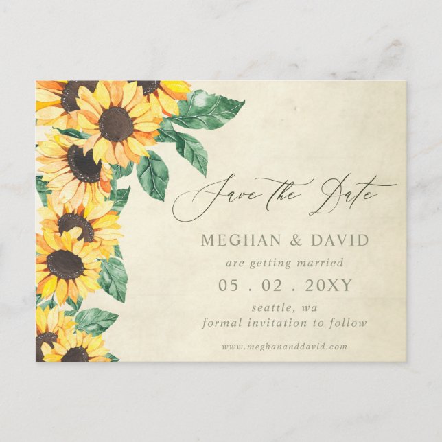 Elegant Sunflowers Garden Floral Save the Date Ankündigungspostkarte (Vorderseite)