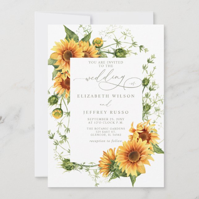 Elegant Sunflowers Garden Floral Wedding Einladung (Vorderseite)