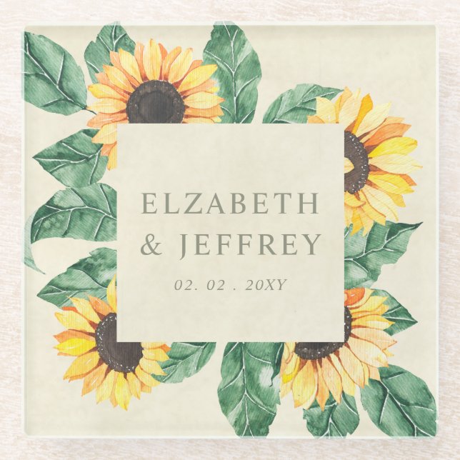 Elegant Sunflowers Garden Floral Wedding Glasuntersetzer (Vorderseite)