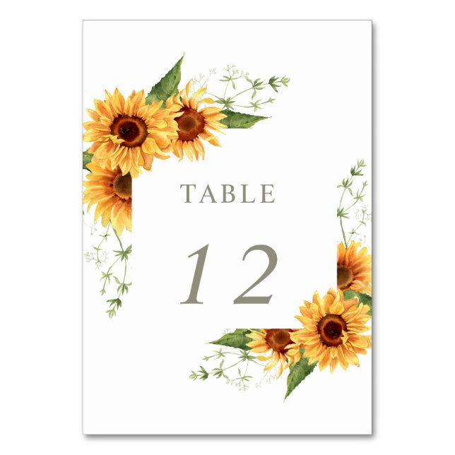 Elegant Sunflowers Garden Floral Wedding Tischnummer (Vorderseite)